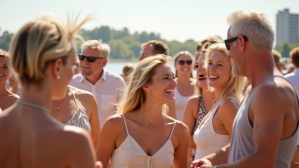 Group of dancers socializing between dances at a Baltic coast summer festival