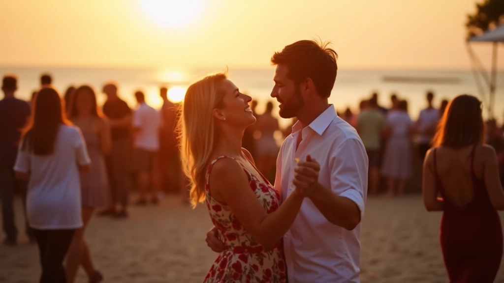 Summer dance festival on the Baltic coast with people dancing outdoors