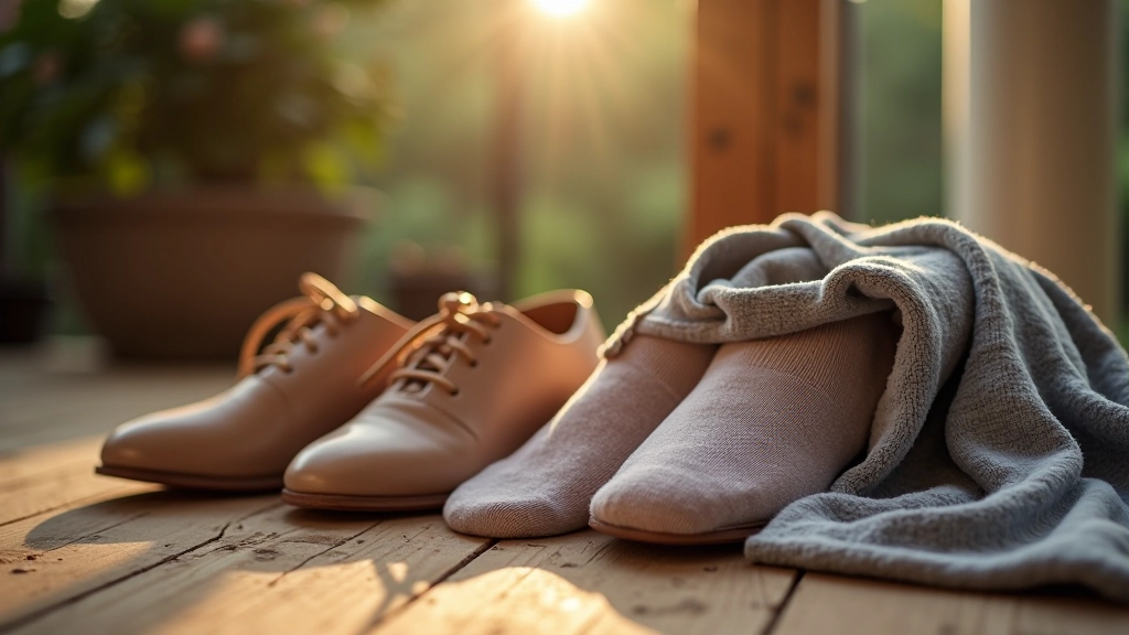 Dance shoes and casual athletic wear laid out, including comfortable clothes and proper dance footwear