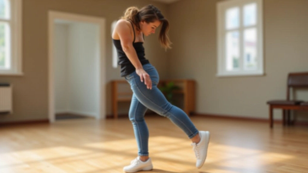 Beginner dancer practicing basic kizomba footwork step, showing foot positioning and weight transfer